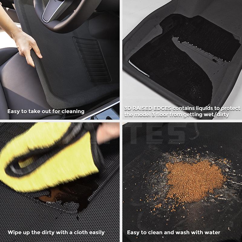 6-Piece TPE Floor Mat Set For Tesla Model 3 (2023-2025) – Black, Waterproof, Easy Clean, Front & Rear